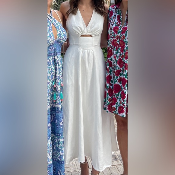 SOLD C/meo New Direction Linen-Blend Midi White Dress (XS). Engagement - Picture 5 of 9